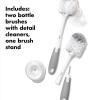 imageOXO Tot Bottle Brush with Nipple Cleaner and Stand  Gray 2Pack2 Count Pack of 1
