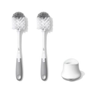 imageOXO Tot Bottle Brush with Nipple Cleaner and Stand  Gray 2Pack2 Count Pack of 1
