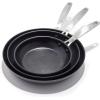 imageOXO Enhanced 8quot 10quot and 12quot 3 Piece Frying Pan Skillet Set Healthy Ceramic Nonstick PFASFree Stainless Steel Handle Dishwasher Safe Oven Safe BlackBlack