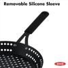 imageOXO Obsidian PreSeasoned Carbon Steel 12quot Frying Pan Skillet with Holes for Grilling with Removable Silicone Handle Holder Induction Oven Safe Black12 Outdoor Skillet