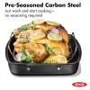 imageOXO Obsidian PreSeasoned Carbon Steel 15quot x 105quot Roasting Pan with Stainless Steel Roaster Rack Induction Black