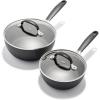 imageOXO Good Grips 1QT and 2QT Saucepan Pot Set with Lids 3Layered German Engineered Nonstick Coating Stainless Steel Handles with Nonslip Silicone Black1QT and 2QT Saucepan Set