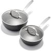 imageOXO Good Grips Pro 1QT and 2QT Saucepan Pot Set with Lids 3Layered German Engineered Nonstick Coating Stainless Steel Handles BlackBlack