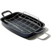 imageOXO Obsidian PreSeasoned Carbon Steel 15quot x 105quot Roasting Pan with Stainless Steel Roaster Rack Induction Black