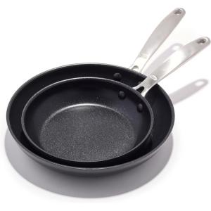 imageOXO Enhanced 8quot 10quot and 12quot 3 Piece Frying Pan Skillet Set Healthy Ceramic Nonstick PFASFree Stainless Steel Handle Dishwasher Safe Oven Safe BlackBlack