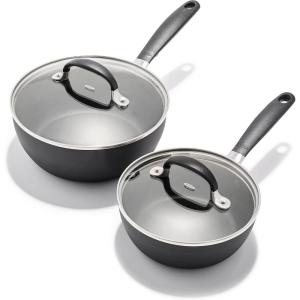 imageOXO Good Grips 1QT and 2QT Saucepan Pot Set with Lids 3Layered German Engineered Nonstick Coating Stainless Steel Handles with Nonslip Silicone Black1QT and 2QT Saucepan Set