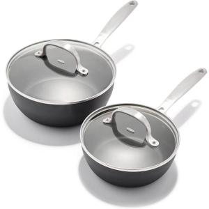 imageOXO Good Grips Pro 1QT and 2QT Saucepan Pot Set with Lids 3Layered German Engineered Nonstick Coating Stainless Steel Handles BlackBlack