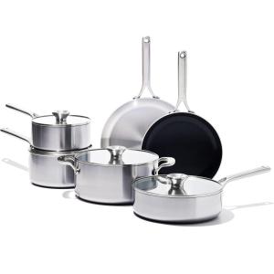 imageOXO Mira TriPly Stainless Steel Cookware 8quot and 10quot Frying Pan Skillet Set Ceramic Nonstick Interior Induction Multi Clad PFASFree Metal and Utensil Safe Dishwasher and Oven Safe10 Piece Cookware Pots and Pans Set