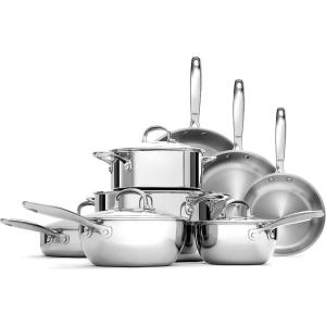 imageOXO Mira TriPly Stainless Steel Cookware 8quot and 10quot Frying Pan Skillet Set Ceramic Nonstick Interior Induction Multi Clad PFASFree Metal and Utensil Safe Dishwasher and Oven Safe13 Piece Cookware Pots and Pans Set