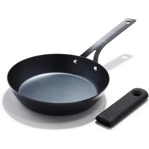 imageOXO Obsidian PreSeasoned Carbon Steel 8quot Frying Pan Skillet with Removable Silicone Handle Holder Induction Oven Safe 18 Liters Black8 Frying Pan Skillet