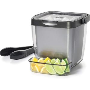 imageOXO Good Grips Double Wall Ice Bucket with Tongs and Garnish TrayGray 737quotL x 85quotW x 75quotH