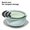 imageOXO Plastic Good Grips 3Piece Mixing Bowl Set with RedGreenBlue HandlesCadet BlueTower GrayJade