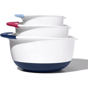 imageOXO Plastic Good Grips 3Piece Mixing Bowl Set with RedGreenBlue HandlesBlueberryJamSeltzer